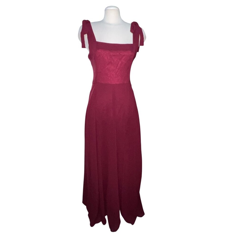Lulus Summer Invite Wine Red Tie-Strap Tiered Maxi Dress Sz Medium Burgundy Red - Picture 2 of 12